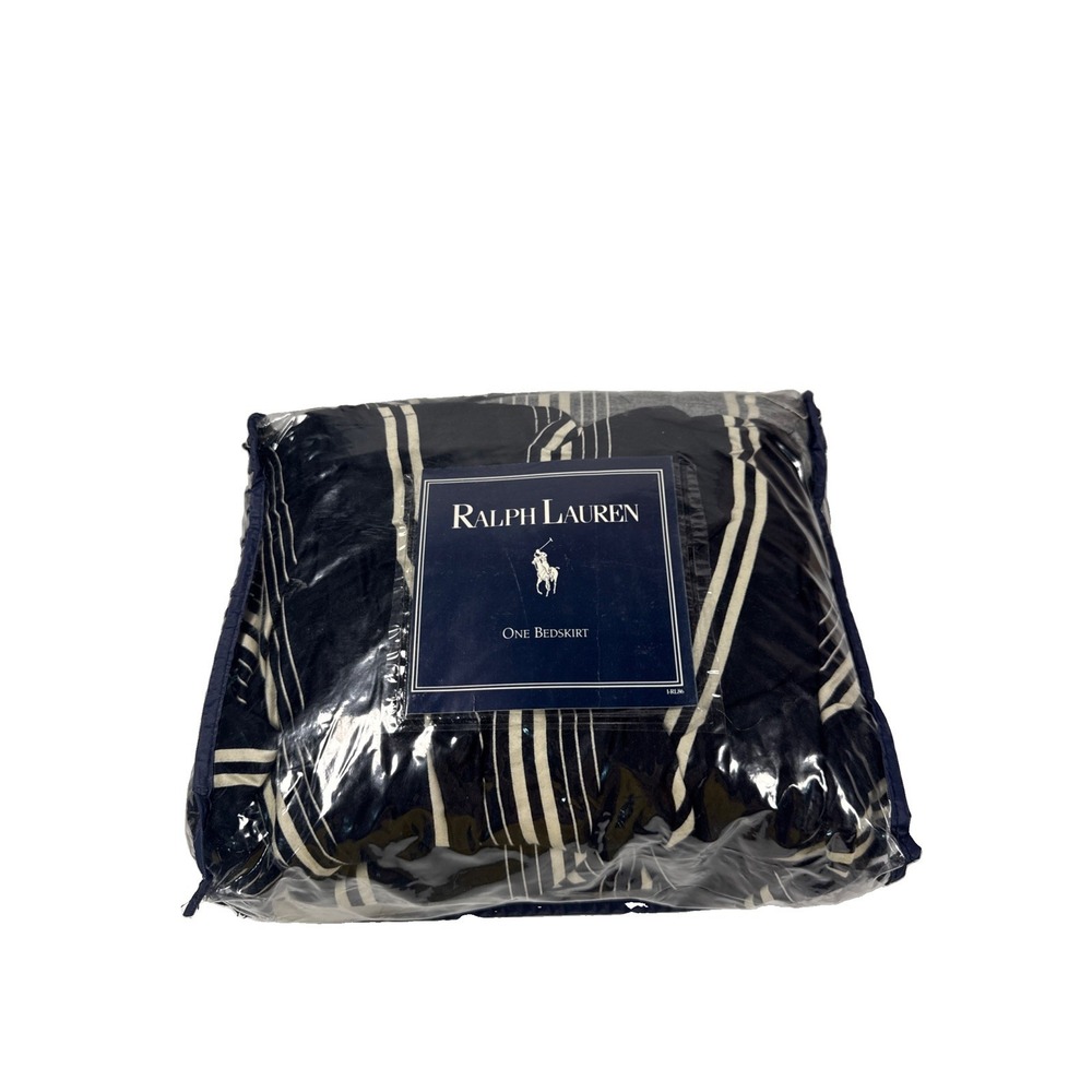 Ralph Lauren Striped Bed Skirt Navy White King Size Bedding Box Pleat